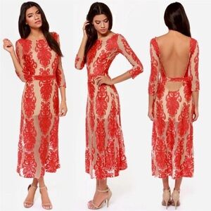 For Love & Lemons San Marcos Embroidered Lace Print Maxi Dress Open Back Medium